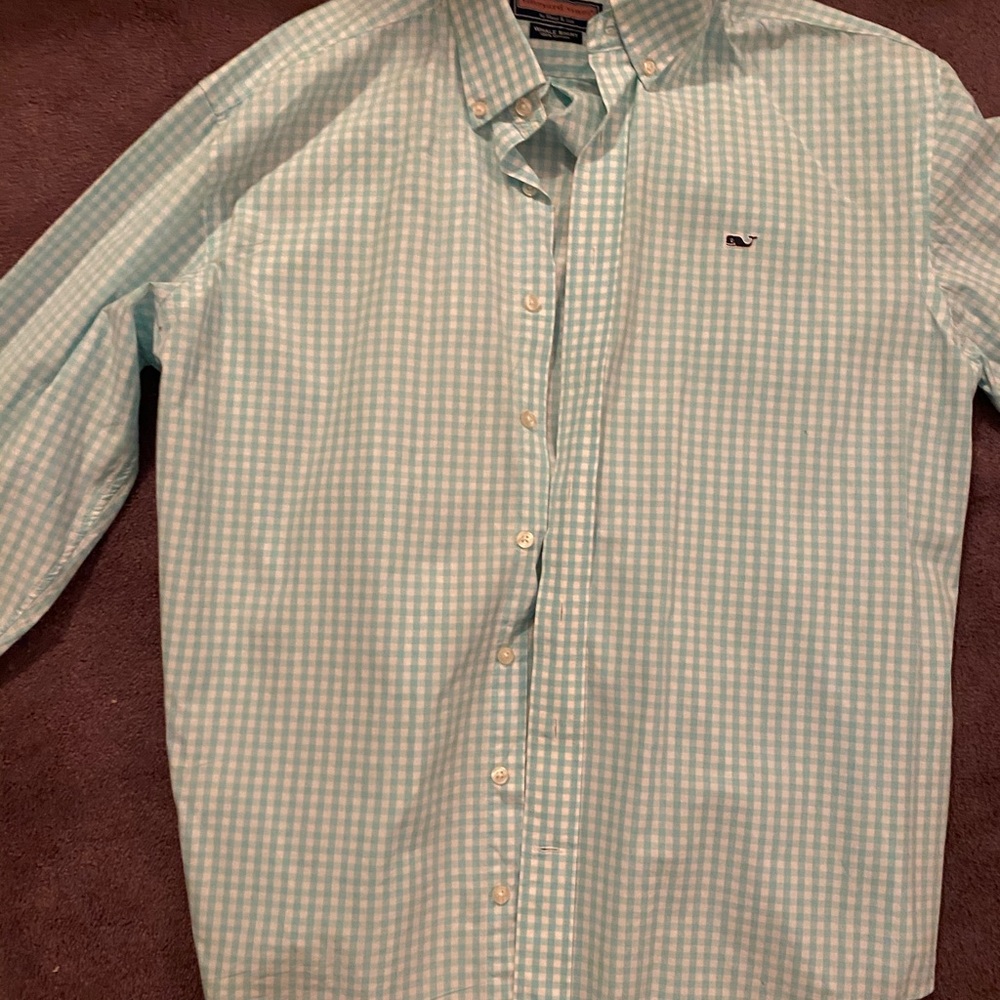 Mint/ Greenish Checkered Button Down Vineyard Vine - image 2